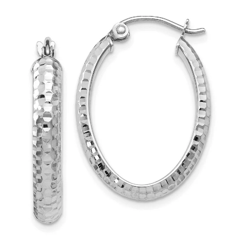 Hoop earrings with cut-out designs for a creative and lightweight effect-Hoop earrings for birthdays-Curata 10k White Gold Diamond-Cut Oval 3.6x23mm Hinged Hoop Earrings