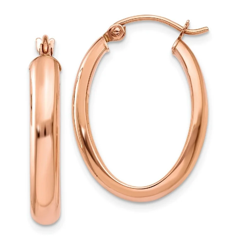 Large hoop earrings for a bold and statement-making fashion accessory-Hoop earrings for girls-Curata 14k Rose Gold Polished Half Round 26x4mm Oval Hoop Earrings