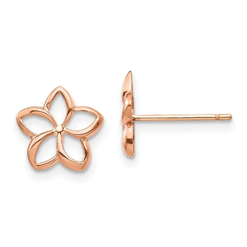 Hoop earrings with luxe velvet finishes for a rich and luxurious touch-Lever-back hoop earrings-Curata 14k Rose Gold Polished Plumeria Cutout Post Earrings - 9.72x9.72mm