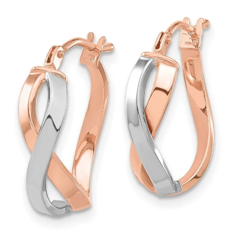 Best hoop earrings with turquoise stones for a bohemian-inspired vibe-Hoop earrings with unique shapes-Curata 14k Rose Gold Two-tone Polished Double Swirl Hoop Earrings (18mm)