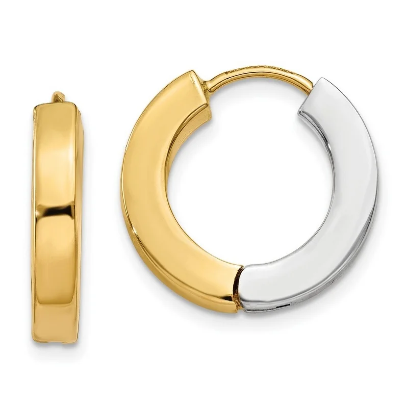 Best hoop earrings with blackened metal for an edgy and bold appearance-Hoop earrings with vintage style-Curata 14k Two tone Gold Polished 4x16mm Reversible Hinged Hoop Earrings