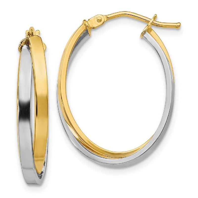 Hoop earrings with tortoiseshell designs for a chic and classic style-Thin hoop earrings-Curata 14k Two-Tone Gold Polished Oval Double 6x23mm Hoop Earrings