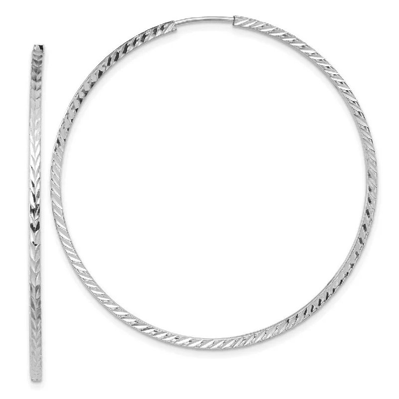 Classic hoop earrings with a thin profile for a sleek and subtle style-Hoop earrings for daily wear-Curata 14k White Gold Diamond-Cut Square Tube 1.2x50mm Endless Hoop Earrings