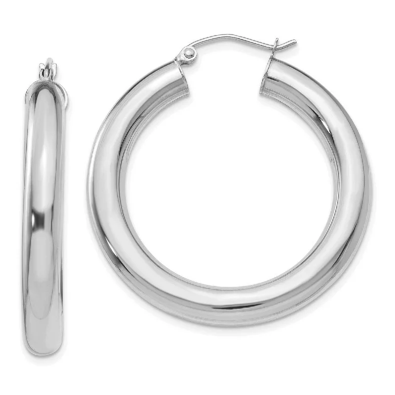 Best hoop earrings with braided leather for a rustic, stylish finish-High-end hoop earrings-Curata 14k White Gold Polished 35x5mm Tube Hoop Earrings