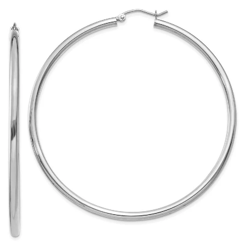 Classic hoop earrings with a thin profile for a sleek and subtle style-Hoop earrings for daily wear-Curata 14k White Gold Polished 60x2.5mm Lightweight Round Hoop Earrings