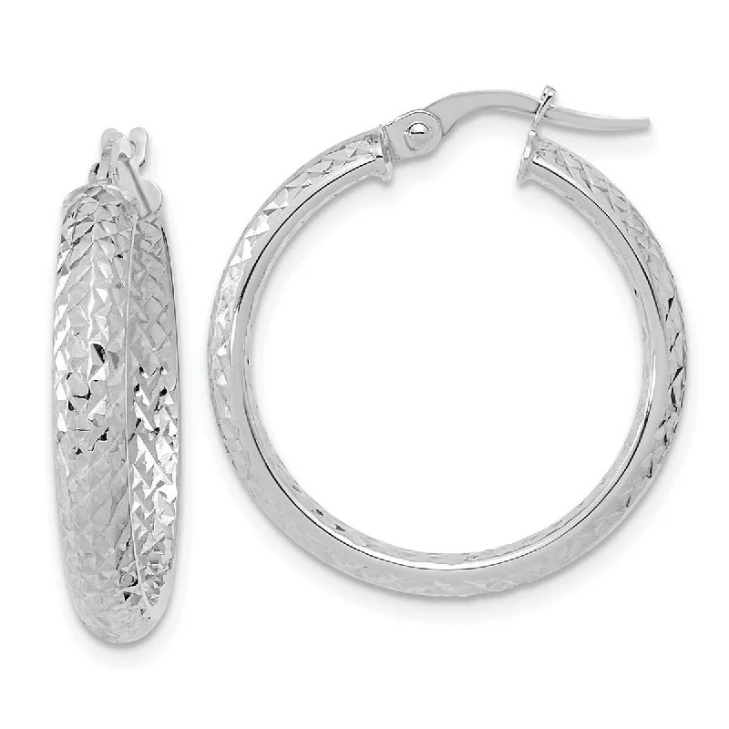 Best hoop earrings with baroque pearls for a luxurious and elegant vibe-Hoop earrings set with studs-Curata 14k White Gold Polished and Sparkle Cut Inside And Out Fancy Hoop Earrings 25.79x24.35mm