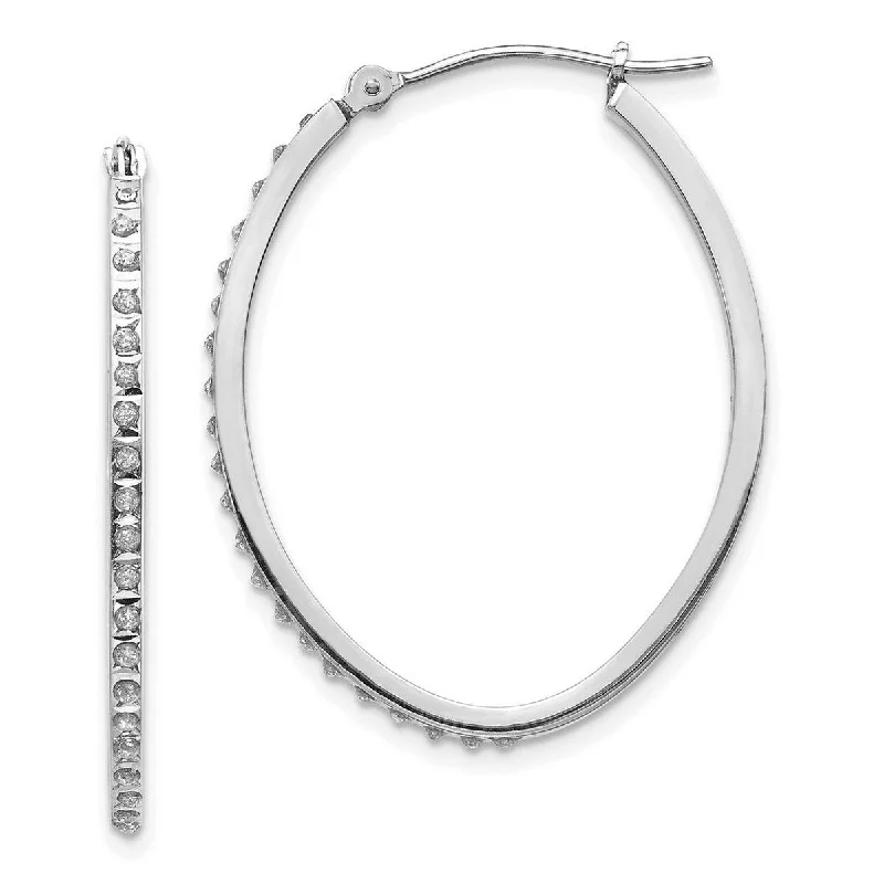 Hoop earrings with colorful beads for a fun and playful vibe-Designer hoop earrings-Curata 14k White Gold Polished Diamond Fascination Oval Hinged Hoop Earrings Measures 31x2mm Wide