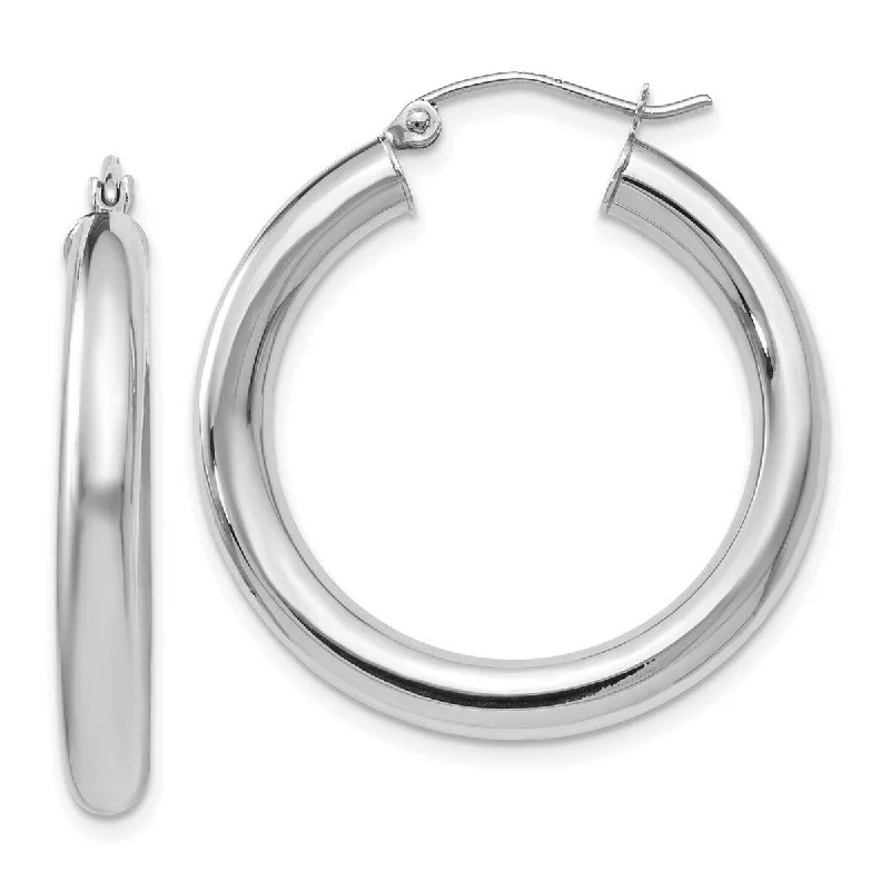 Best hoop earrings with custom engravings for a personalized and meaningful gift-Hoop earrings with tribal design-Curata 14k White Gold Polished Lightweight Hoop Earrings - 31x29mm Wide 4mm Thick