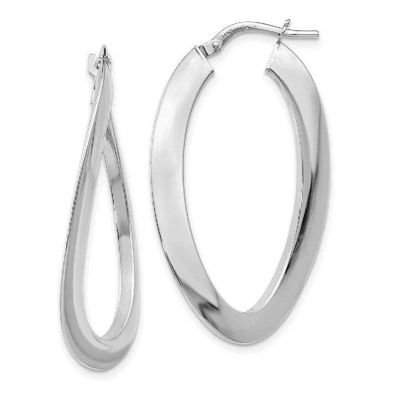 Best hoop earrings with snake chain details for a sleek and modern touch-Hoop earrings with tassels-Curata 14k White Gold Polished Twisted Oval Hinged Hoop Earrings - 38x21mm Wide 2mm Thick Jewelry Gifts for Women