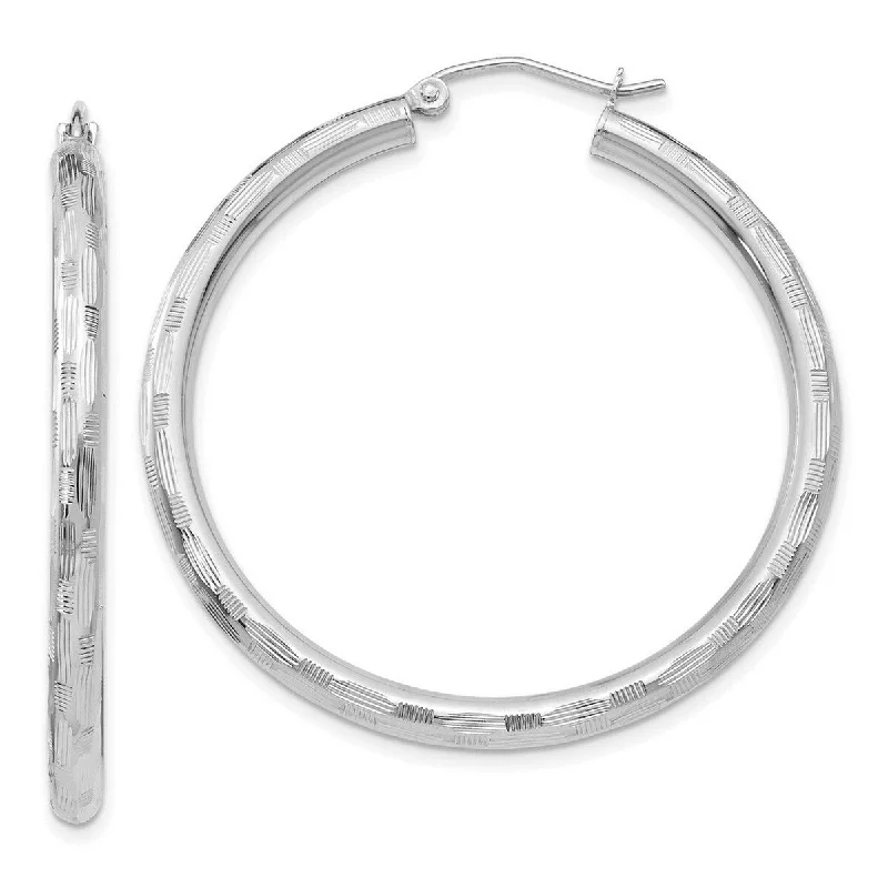 Hoop earrings with satin finishes for a smooth and elegant appearance-Hoop earrings with hearts-Curata 14k White Gold Textured Checkerboard 40x3mm Hoop Earrings