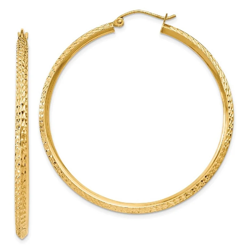 Hoop earrings with dangling charms for a playful and fun look-Hoop earrings with twisted design-Curata 14k Yellow Gold Knife Edge Sparkle Cut Hoop Earrings - 45mm long 2.5mm Thick Jewelry Gifts for