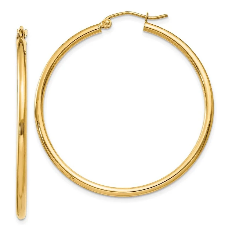 Best hoop earrings with snake-inspired designs for an edgy and fierce vibe-Hinged hoop earrings-Curata 14k Yellow Gold Polished 2x40mm Round Classic Hoop Earrings