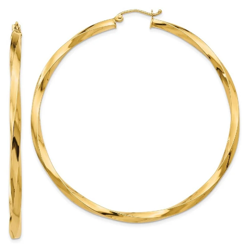 Hoop earrings with hearts-Curata 14k Yellow Gold Polished 60x3mm Twisted Hoop Earrings