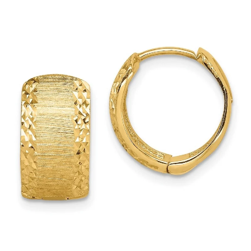 Hoop earrings with artistic filigree designs for an intricate, delicate finish-Hoop earrings in mixed metals-Curata 14k Yellow Gold Sparkle Cut and Textured Hoop Earrings 14.15x13.2mm