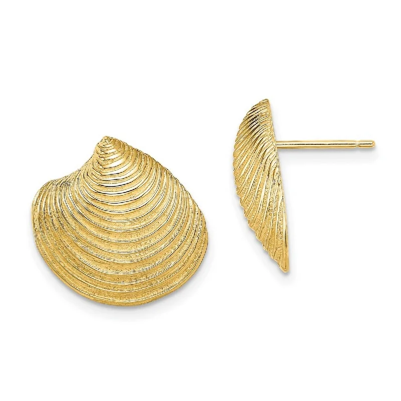 Best hoop earrings with gold for a luxurious and timeless look-Hoop earrings for women-Curata 14k Yellow Gold Textured Clam Shell Post Earrings - 16.05x16.8mm