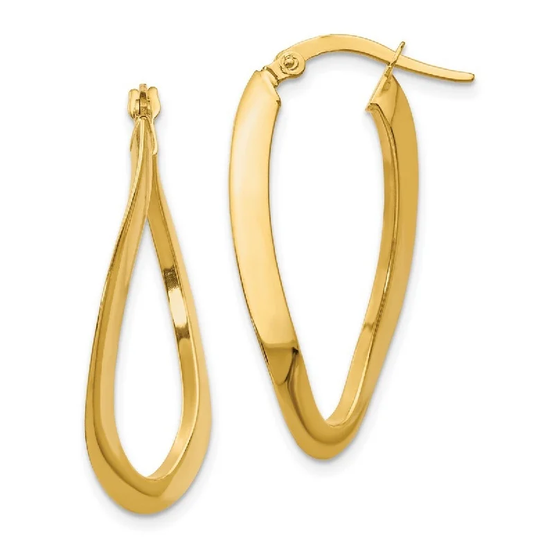 Best hoop earrings with gold for a luxurious and timeless look-Hoop earrings for women-Curata 14k Yellow Gold Twisted Polished 33x1.6mm Oval Hinged Hoop Earrings