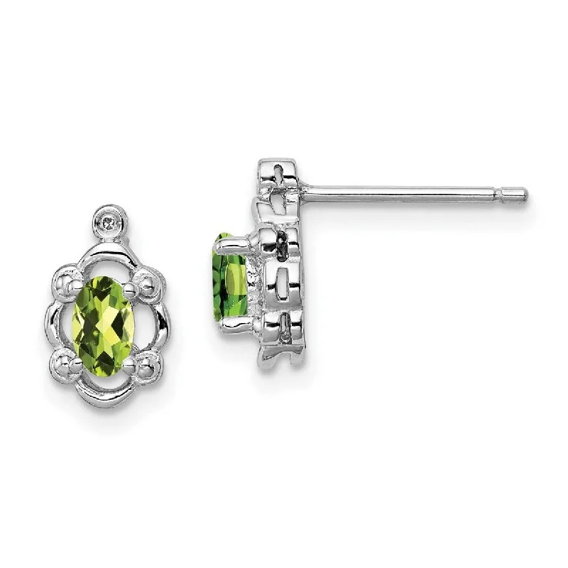 Best hoop earrings with infinity designs for a timeless and meaningful symbol-Hoop earrings with cross design-Curata 925 Sterling Silver Polished Open back Post Earrings Peridot and Diamond Earrings Measures 10x6mm Wide