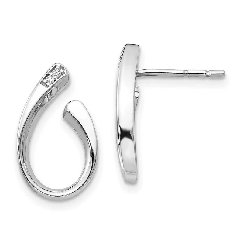 Small hoop earrings for a delicate and understated everyday wear-Hoop earrings for parties-Curata 925 Sterling Silver Polished Post Earrings White Ice .02ct. Diamond Earrings Measures 17x11mm Wide