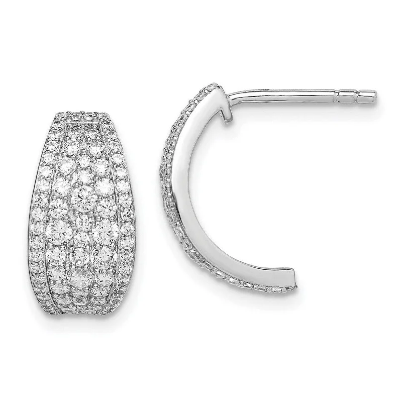 Hoop earrings with spiral designs for a dynamic and fluid look-Hypoallergenic hoop earrings-Curata 925 Sterling Silver Rhodium Plated Pave CZ Cubic Zirconia Simulated Diamond Post Hoop Earrings Measures 16.38x10mm Wide