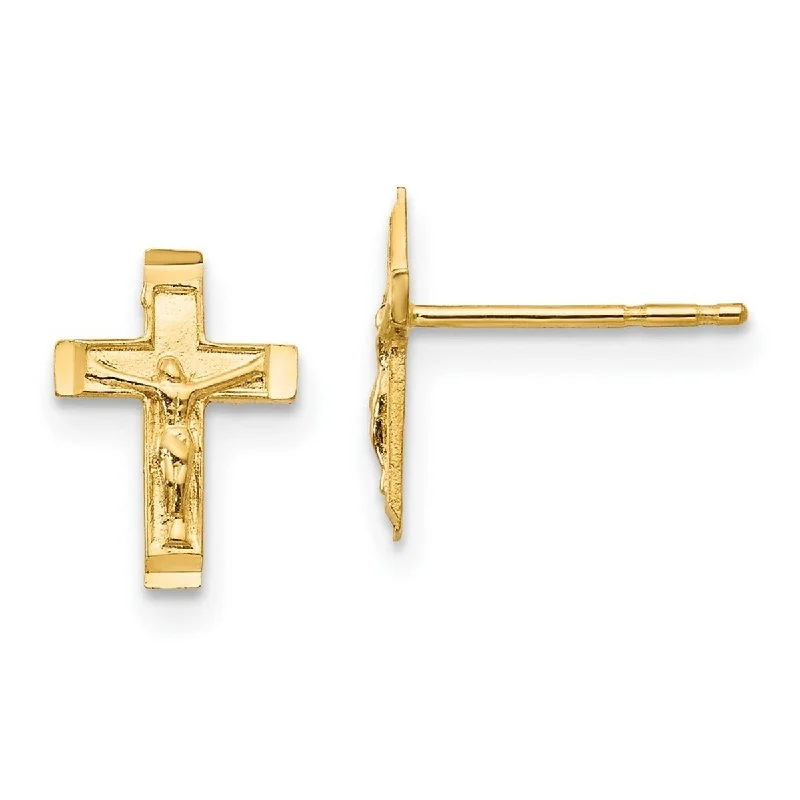 Hoop earrings with multi-tone finishes for a colorful and layered effect-Hoop earrings in brass-Curata Solid 14k Yellow Gold Childrens Crucifix Cross Post Earrings (8mmx10mm) - Orange