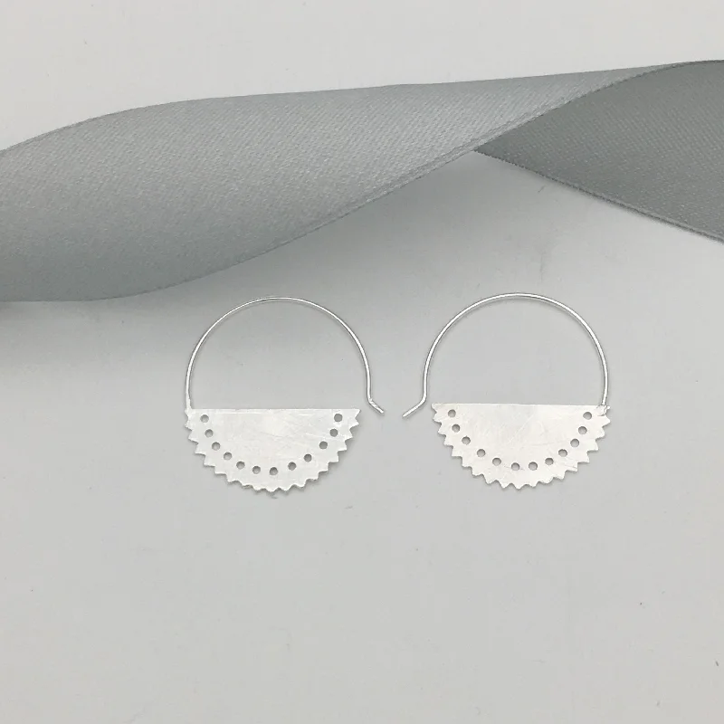 Best hoop earrings with cubic zirconia for a budget-friendly, dazzling look-Hoop earrings for formal events-Sterling Silver Brushed Serrated Half Circle Earrings