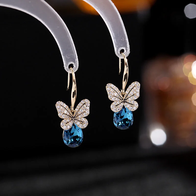 Hoop earrings with resin accents for a bold and colorful design-Solid hoop earrings-Elegant earrings, blue crystal butterfly earrings