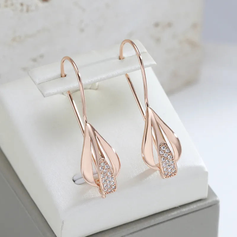 Hoop earrings with abstract wirework for an artistic, unique look-Luxury hoop earrings-JuliaFashion-Elegant Rose Gold Zircon Dangle Earring