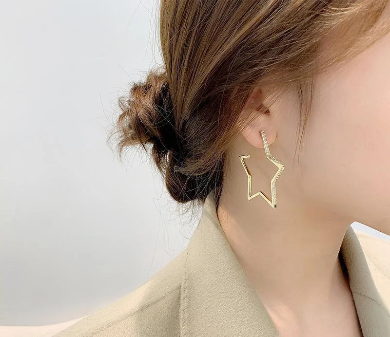 Best hoop earrings with satin ribbons for a soft, feminine appearance-Thick hoop earrings-Five-Pointed Star Earrings