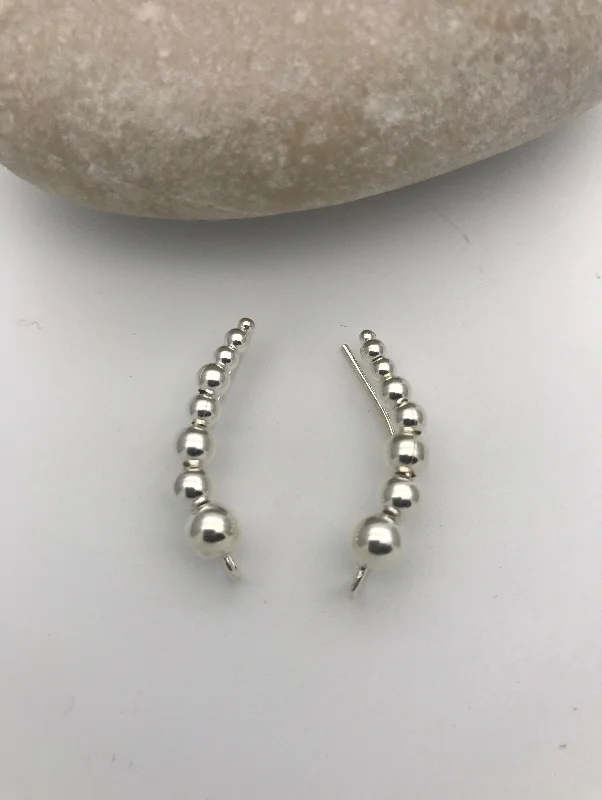 Best hoop earrings with braided leather for a rustic, stylish finish-High-end hoop earrings-Sterling Silver Graduated Ball Ear Cuff Earrings