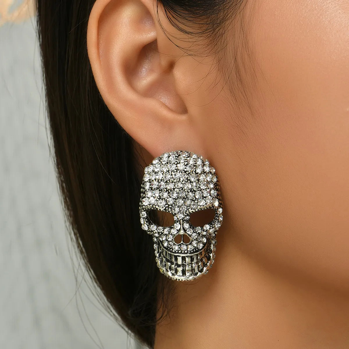 Best hoop earrings with minimal embellishments for a sleek and modern look-Hollow hoop earrings-Halloween Diamond-Studded Skull Earrings Wholesale Nihaojewelry