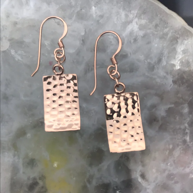 Best hoop earrings with snake chain details for a sleek and modern touch-Hoop earrings with tassels-Gold Vermeil Sterling Silver 18Kt Rose Gold Hammered Oblong Earrings