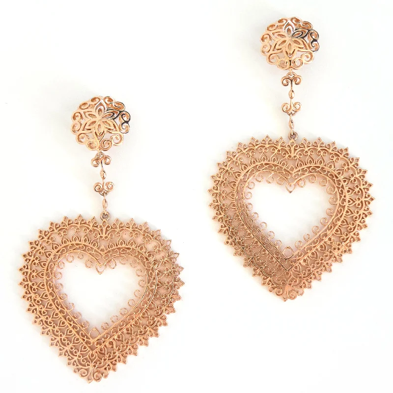 Best hoop earrings with Swarovski crystals for added sparkle and luxury-Hoop earrings for weddings-Gold Heart Statement Earrings - Rose Gold