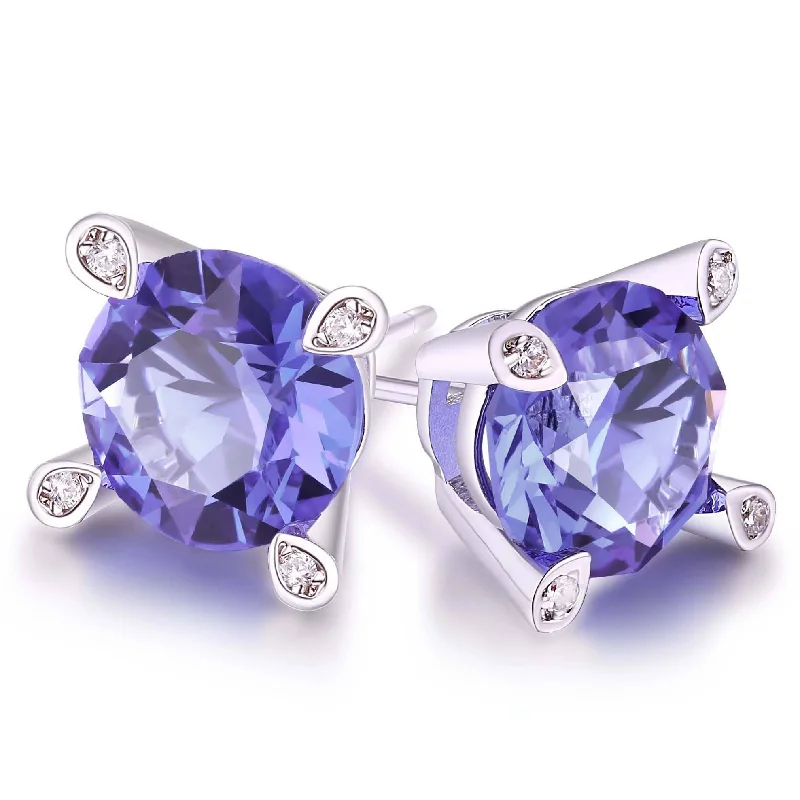 Hoop earrings with dangling charms for a playful and fun look-Hoop earrings with twisted design-Lab Created Tanzanite Stud Earring in 18K White Gold Plating