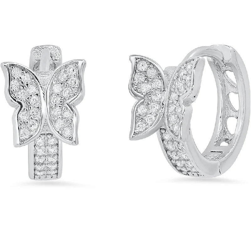 Best hoop earrings with vintage-style detailing for a nostalgic and timeless look-Hoop earrings with bohemian style-Ladies Sterling Silver and Simulated Diamonds Butterfly Huggie Earrings