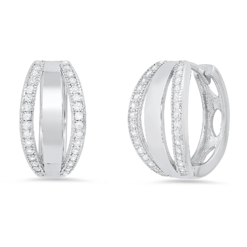 Best hoop earrings with stacked layers for a dimensional and bold look-Celebrity-inspired hoop earrings-Ladies Sterling Silver And Simulated Diamonds Layered Huggies Earrings