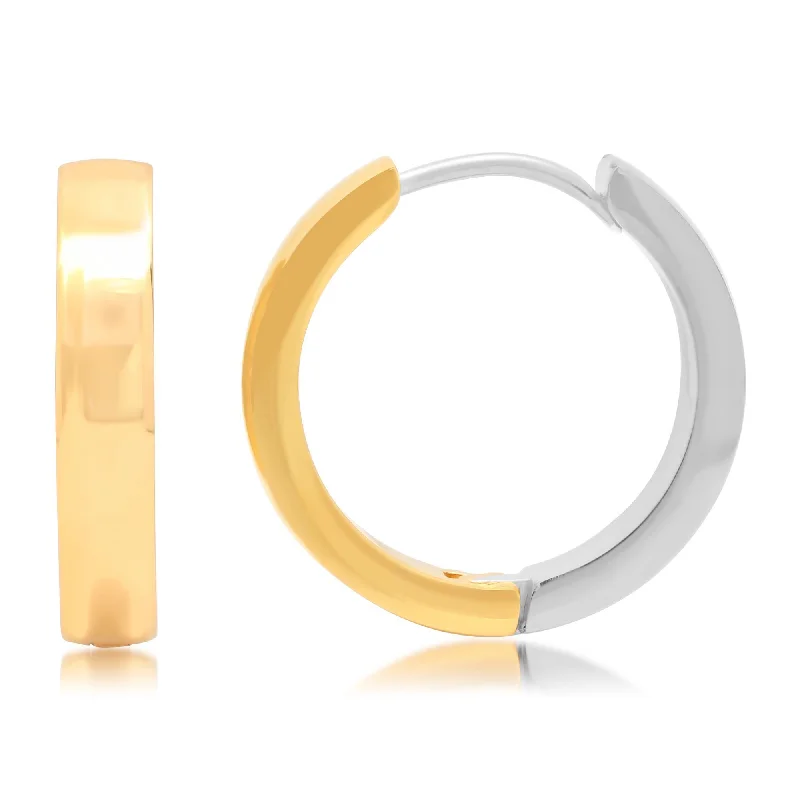 Hoop earrings with diamond-cut surfaces for added sparkle and shine-Hoop earrings with dangling pendants-Ladies Two Tone Stainless Steel and 18K Gold Plated Huggie Earrings