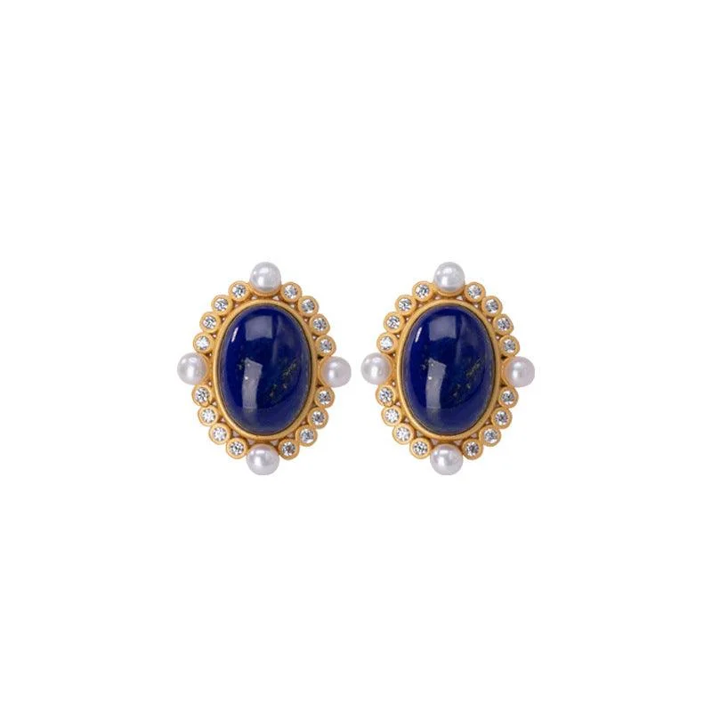 Lightweight hoop earrings for comfortable and all-day wear-Hoop earrings for winter-Lapis Lazuli Pearl Earrings