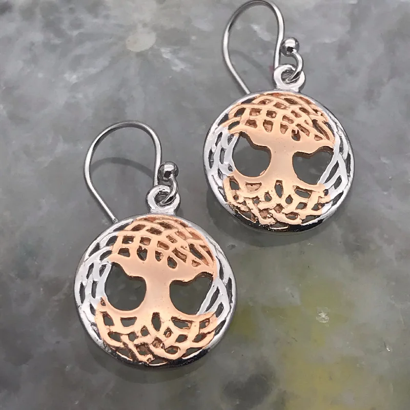 Best hoop earrings with enamel details for a colorful and modern look-Hoop earrings for sensitive ears-Sterling Silver Rose Gold Vermeil Large Tree of Life Circle Earrings