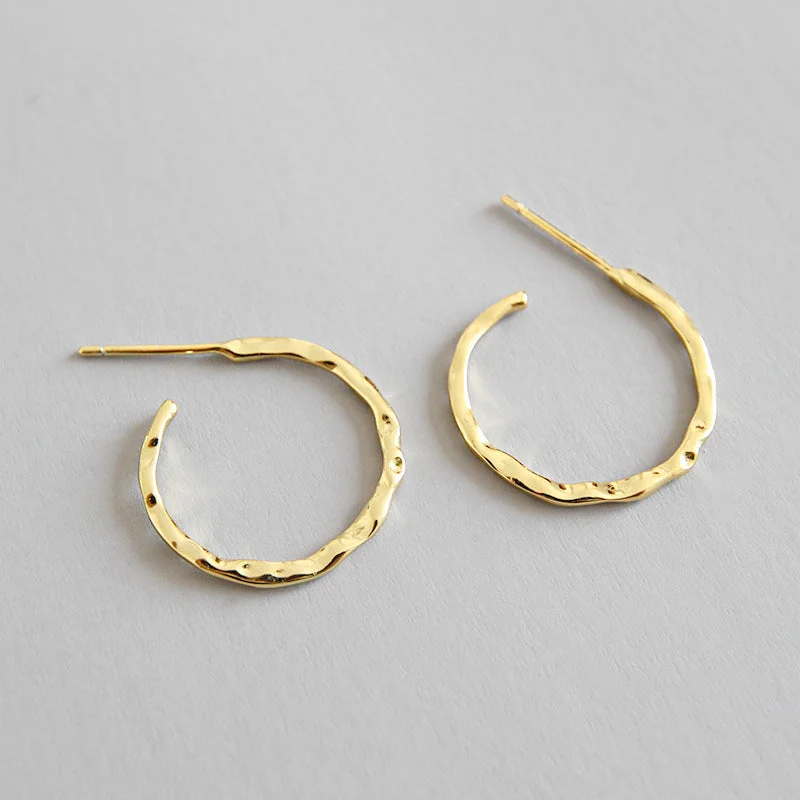 Hoop earrings with cut-out designs for a creative and lightweight effect-Hoop earrings for birthdays-LOVCIA 18K Gold-Plated Asymmetric Sterling Silver Hoop Earrings for Women