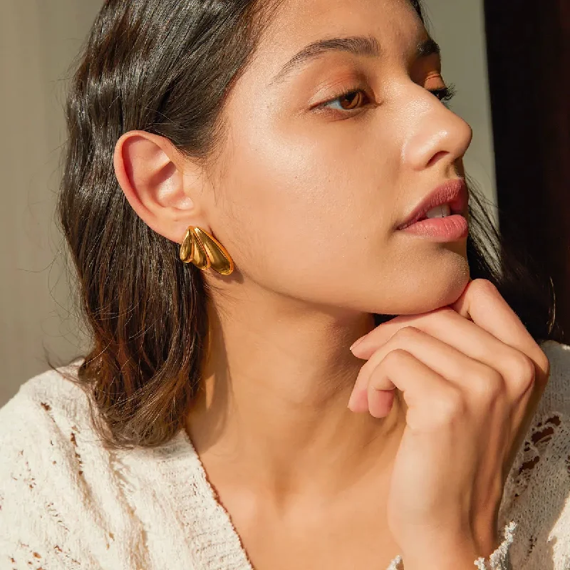 Hoop earrings with tortoiseshell designs for a chic and classic style-Thin hoop earrings-LOVCIA 18k Gold Plated Geometric Wing Stainless Steel Earrings for Women