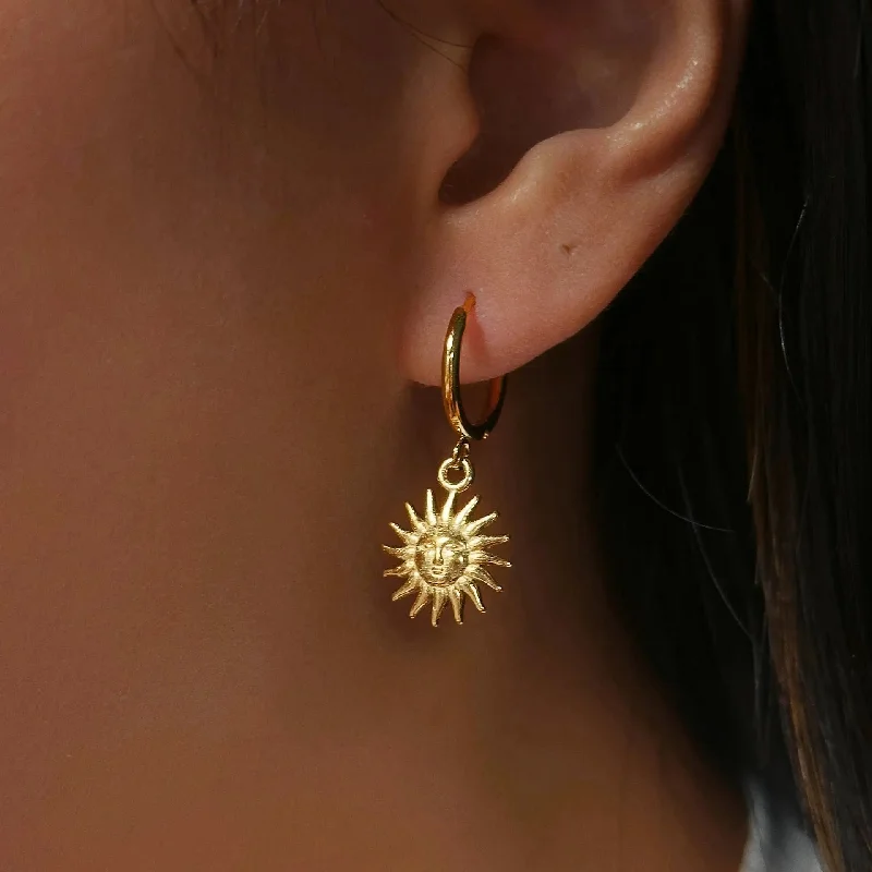 Best hoop earrings with vintage-style detailing for a nostalgic and timeless look-Hoop earrings with bohemian style-LOVCIA 18K Gold-Plated Titanium Steel Sun & Star Earrings - Retro Luxury for Women