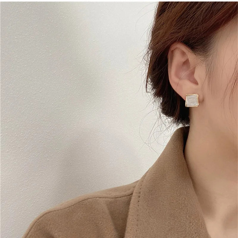 Hoop earrings with leather accents for a sleek and bold combination-Street style hoop earrings-Lozenge Square Female Fashion Lady Geometric Sexy Contracted Earring