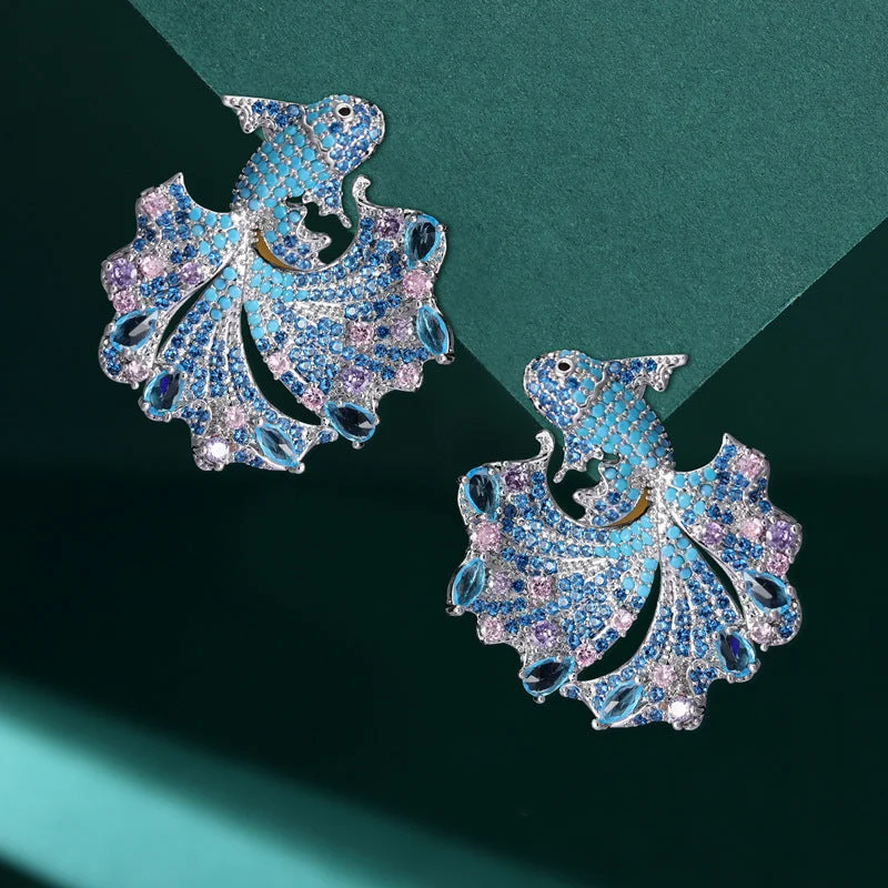 Hoop earrings with rhinestone-studded rims for a glamorous touch-Heavy hoop earrings-Luxury heavy-duty personality niche design earrings trendy temperament full of zircon earrings s925 silver needle goldfish earrings