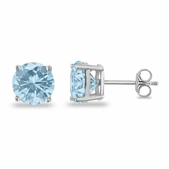 Hoop earrings in titanium-March Birthstone Aquamarine 925 Sterling Silver Round Cz Stud Casting Earrings