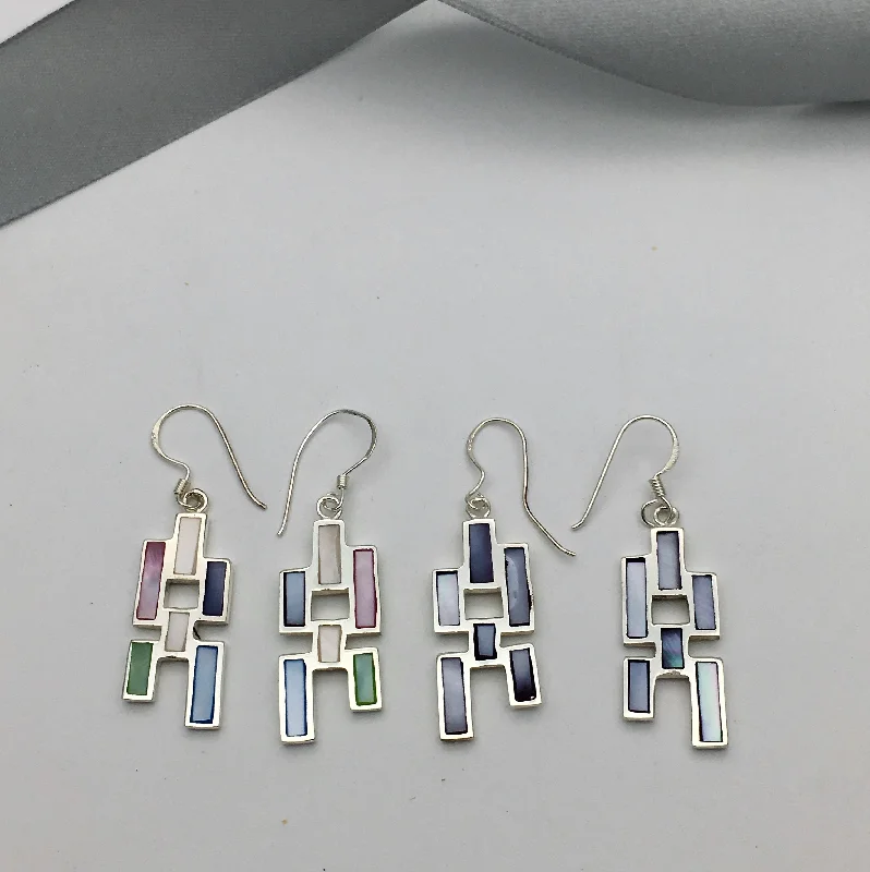 Best hoop earrings with textured silver for a rustic and organic finish-Lightweight hoop earrings-Sterling Silver Multi Coloured Oblong Earrings