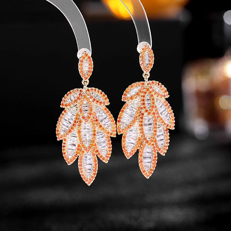 Best hoop earrings with cubic zirconia for a budget-friendly, dazzling look-Hoop earrings for formal events-Multi-layered leaves exaggerated atmosphere heavy industry earrings