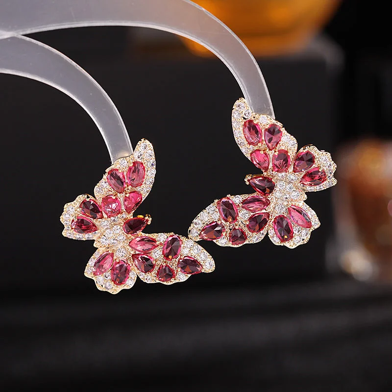 Best hoop earrings with vintage rhinestone embellishments for a retro-glam effect-Waterproof hoop earrings-New European and American earrings heavy industry three-dimensional butterfly earrings