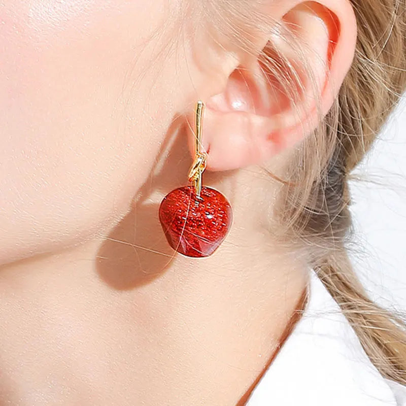 Medium hoop earrings for an everyday look with the perfect balance of style-Hoop earrings with cubic zirconia-New Korean Cute Needle Red Cherry Apple Girl Heart Personality Forest Fruit Wholesale 2024 Earring