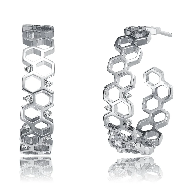 Best hoop earrings with asymmetrical designs for a fashion-forward, avant-garde look-Clip-on hoop earrings-Rhodium Plated Geometric Hoop Earrings