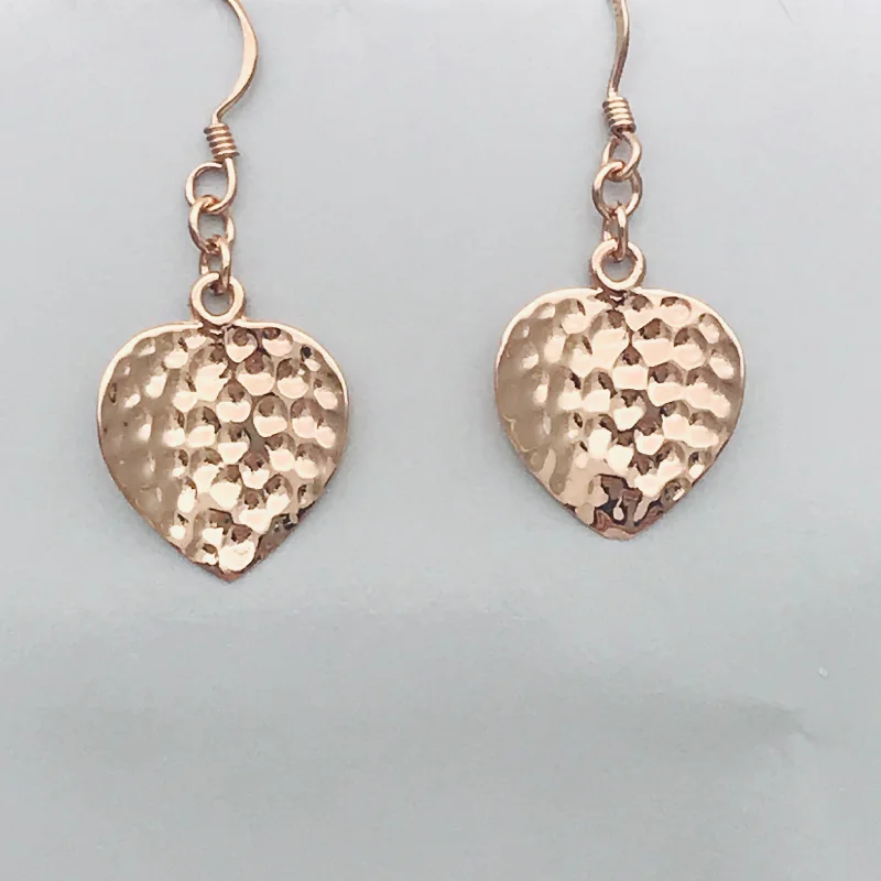 Hoop earrings with removable pendants for a versatile and customizable accessory-Hoop earrings with geometric patterns-Gold Vermeil Sterling Silver 18Kt Rose Gold Hammered Heart Earrings